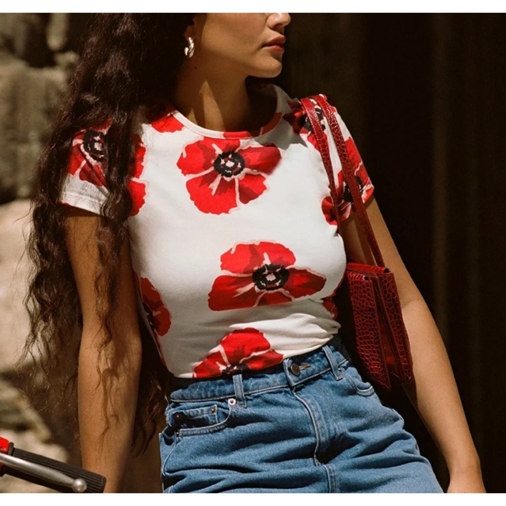 Rouje Baby Tee Size XS EU 34 Teophile T-Shirt Poppy Print